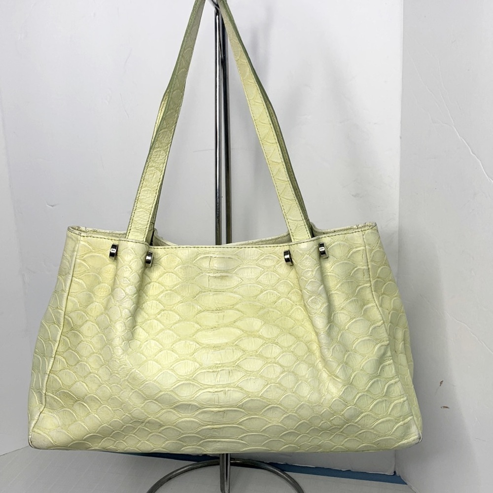 Claudia Firenze Light yellow  Croc Embossed Leather Shoulder Bag Made in Italy